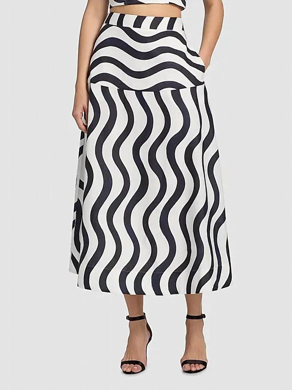 NEW MILLY lona printed midi skirt in navy/white